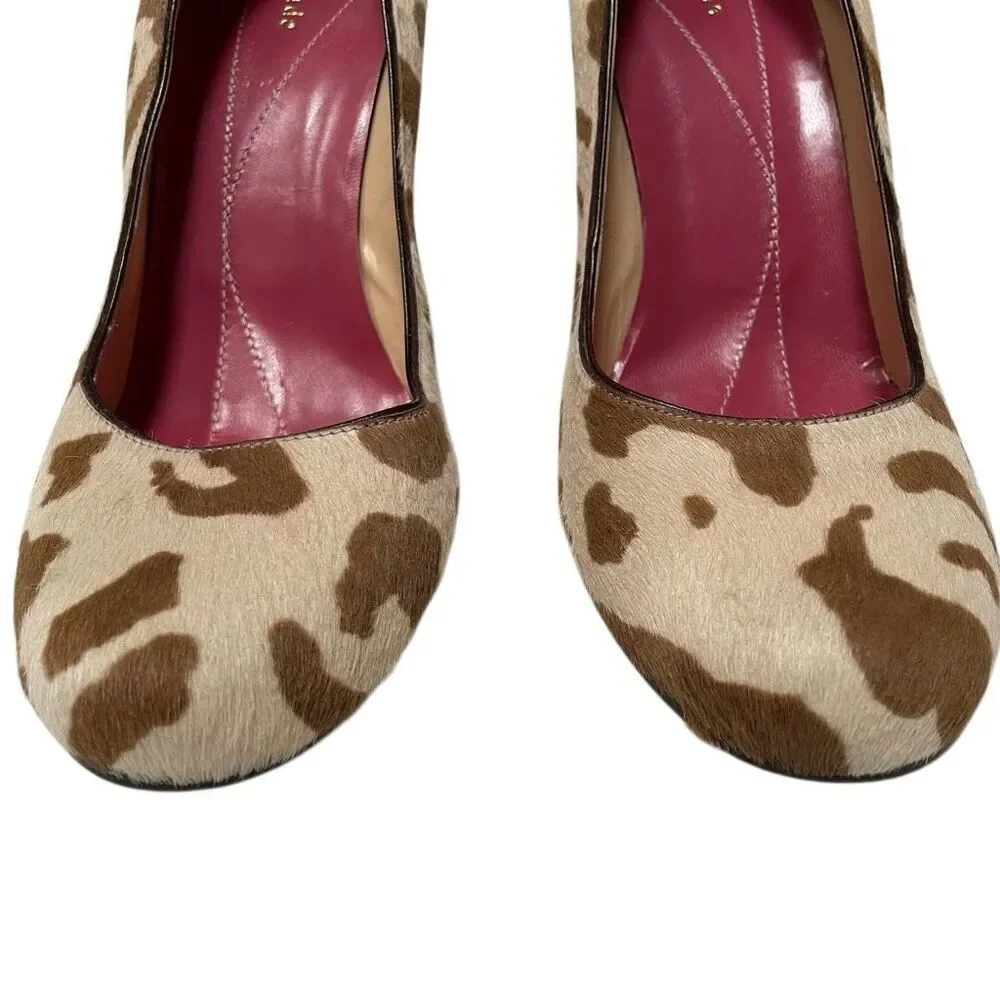 Kate Spade NY Cow Print Block Heel Pump‎ Women’s 9 Calf Hair Italy Tan Brown